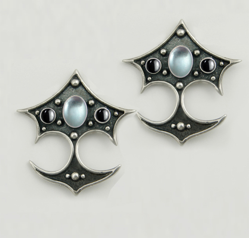 Sterling Silver Gothic Drop Dangle Earrings With Blue Topaz And Hematite